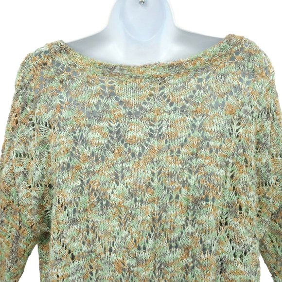 Gimmicks By BKE Pullover Sweater Womens Size L Open Knit Lace Hem Trim Green Tan - Picture 12 of 15